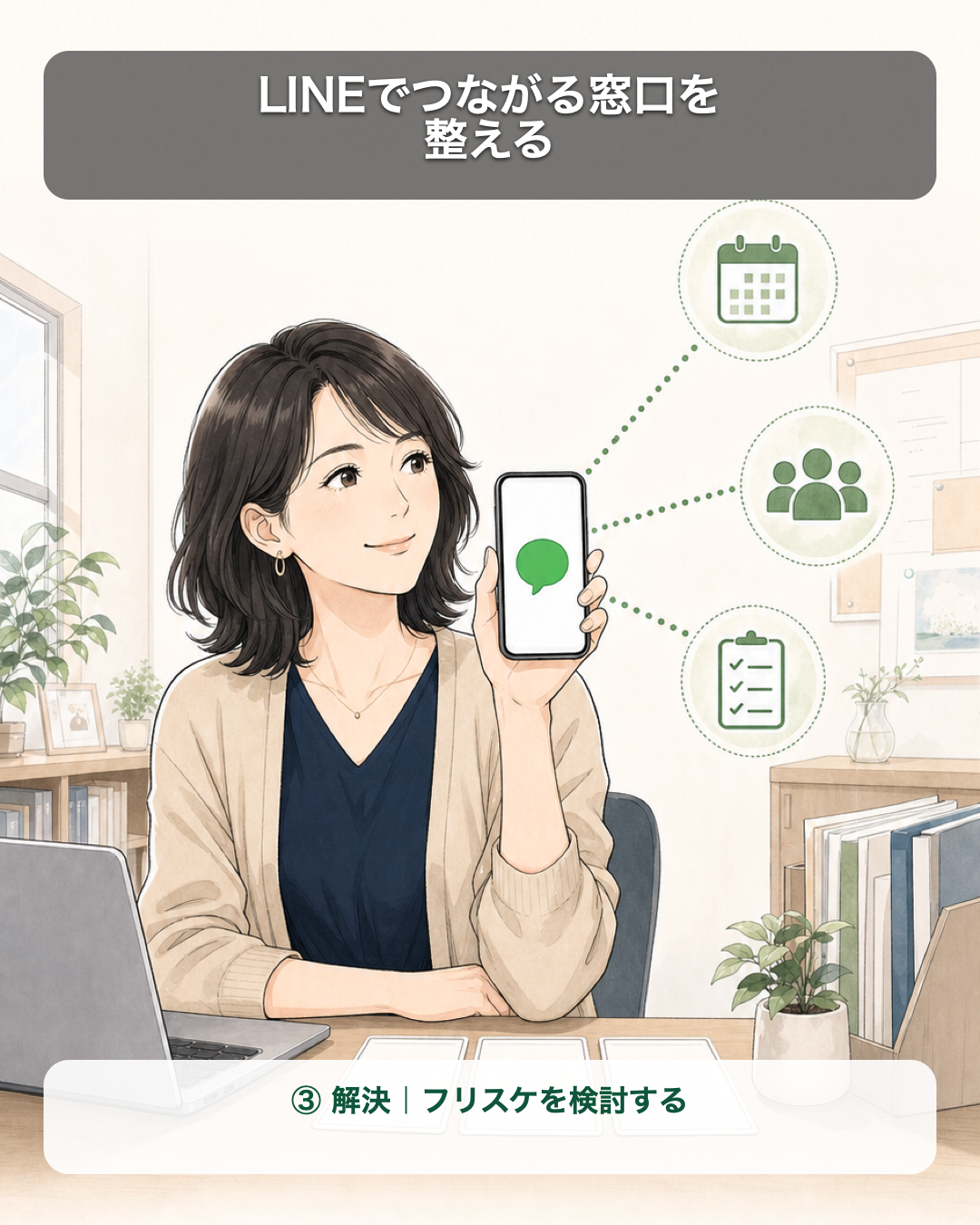LINE予約の受付ルールを整える架空の教室運営者の物語、3コマ目