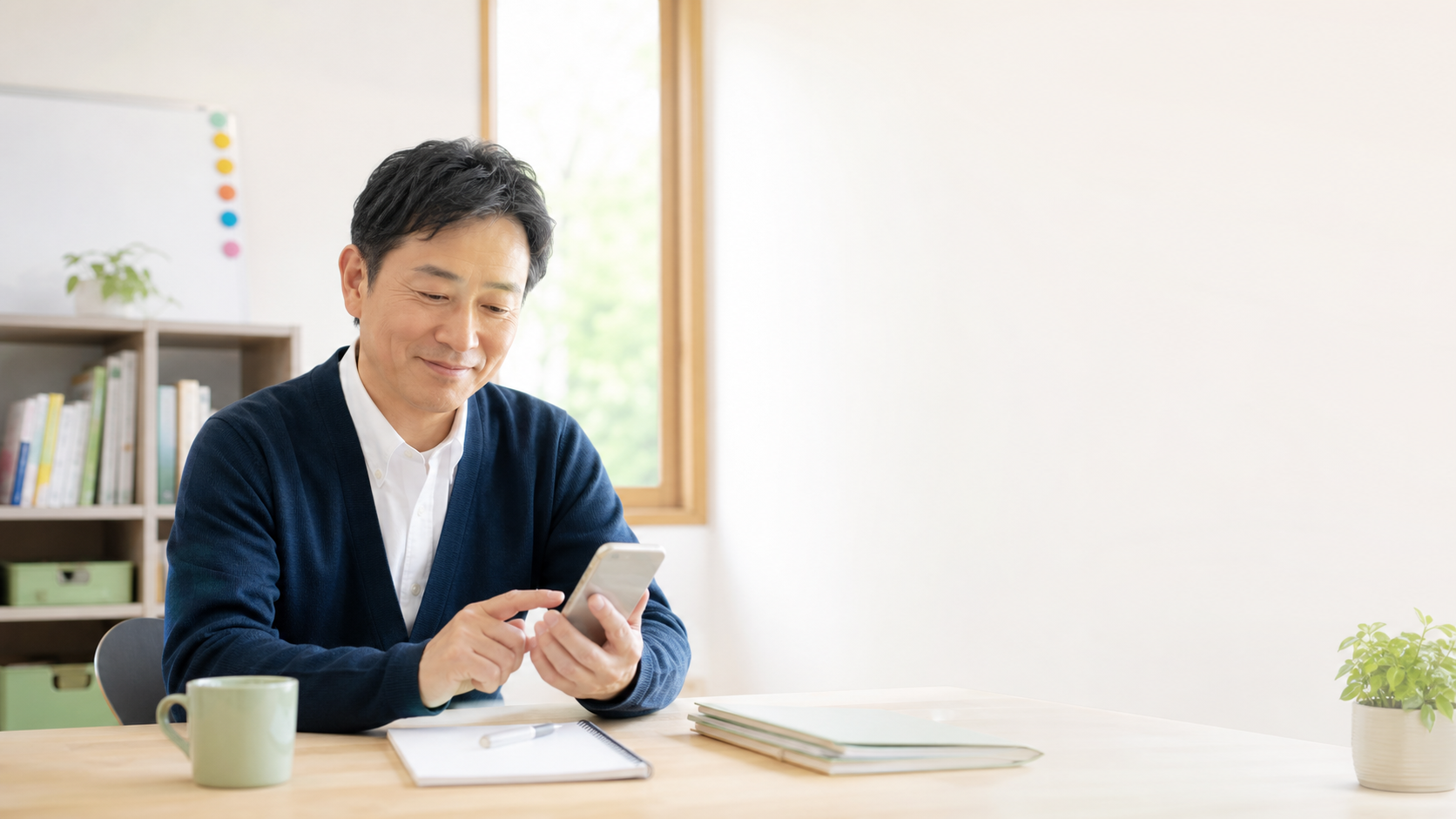 スマートフォンで教室の予定を確認する習い事教室の経営者